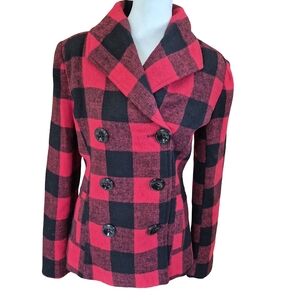 Rampage Red and Black Checkered Pea Coat